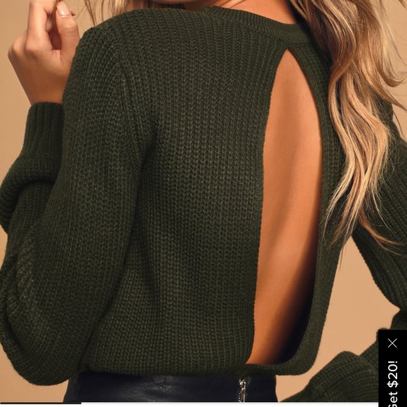 Ride On By Dark Olive Green Knit Backless Cropped Sweater - Picture 3 of 6